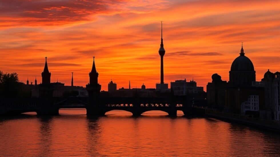 Von Klunkerkranich bis Oberbaumbrücke: Entdecken Sie die schönsten Orte für den Sonnenuntergang in Berlin und erleben Sie die Hauptstadt in goldener Abendstimmung.