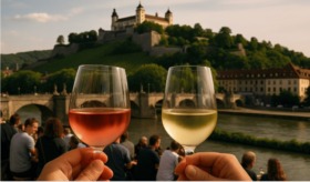 Erlebe Würzburgs Alte Mainbrücke – den berühmten Weinbrücken-Spot mit Blick auf die Festung. Genieße Silvaner & Riesling unter barocken Statuen. Weingenuss trifft Geschichte am Main.