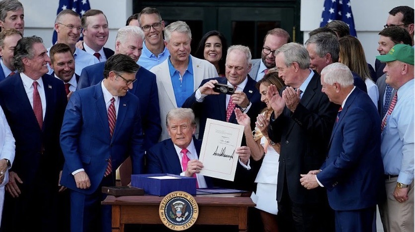 Donald Trump signs the "One Big Beautiful Bill" into law—historic tax cuts, defense boost, social spending cuts, and a $5 trillion debt ceiling increase.