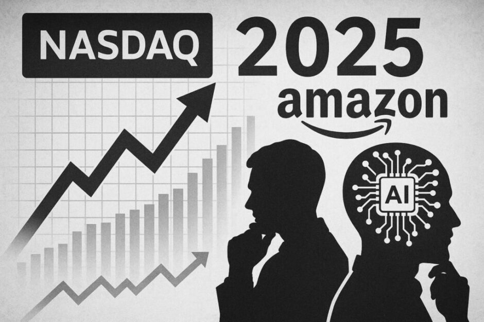 Nasdaq 100 legt 2025 um 13 % zu, Amazon nur 5,5 %. Schwaches AWS-Wachstum und KI-Unsicherheit drücken die Aktie – trotz milliardenschwerer Cloud-Deals.