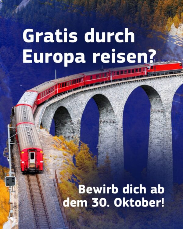 DiscoverEU feiert 40 Jahre Schengen: Europa verschenkt 40 000 DiscoverEU-Pässe für kostenlose Zugreisen durch Europa. Bewerbung ab 30. Oktober 2025.