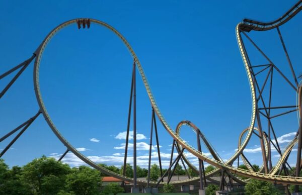 Tormenta Rampaging Run, der erste Giga Dive Coaster, eröffnet 2026 im Six Flags Over Texas. Er erreicht 309 Fuß Höhe, 87 mph und bricht sechs Weltrekorde. Jetzt Details zum Giga Dive und den Inversionen erfahren!