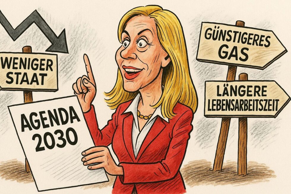 Ministerin Reiche (CDU) fordert „Agenda 2030“ gegen Deutschlands Wirtschaftskrise: weniger Staat, längere Lebensarbeitszeit und günstigere Gaspreise.