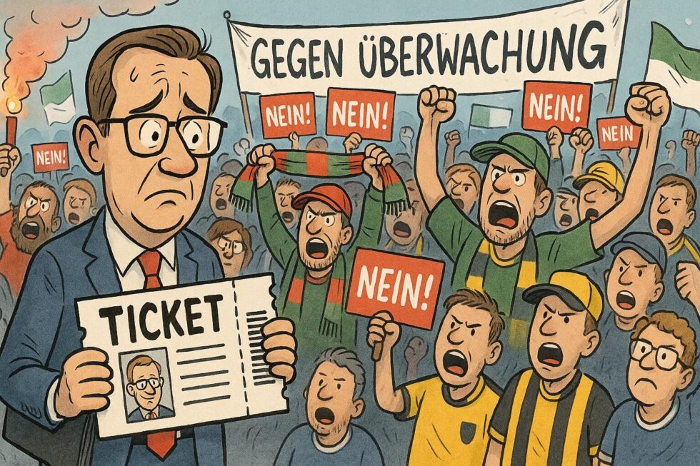 Tausende Fußballfans aus ganz Deutschland demonstrieren in Leipzig gegen Pläne der Innenminister zur Verschärfung von Sicherheitsauflagen (KI, personalisierte Tickets).
