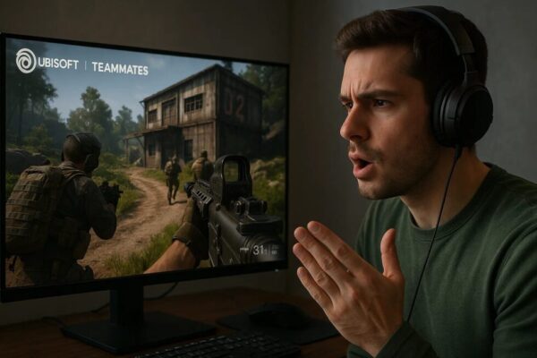 Ubisoft enthüllt das spielbare KI-Projekt Teammates, das Sprachbefehle zur dynamischen Steuerung von NPCs (Jaspar, Pablo, Sofia) und zur Vertiefung der Story nutzt.