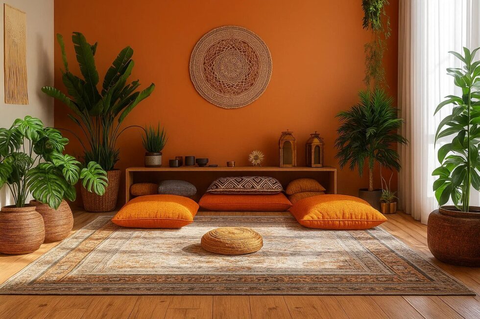 Erdfarben kombinieren leicht gemacht: Wir zeigen, wie Sie mit Beige, Terrakotta und Naturmaterialien (Lehmputz) Harmonie schaffen. Tipps zur Beleuchtung (2700 K) und Layering.