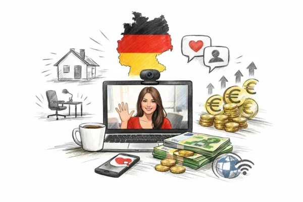 Arbeit als Webcam-Model in Deutschland: Wie Webcam-Studios, Arbeit von zu Hause und digitale Beziehungen einen wachsenden, rechtlich geregelten Markt formen.