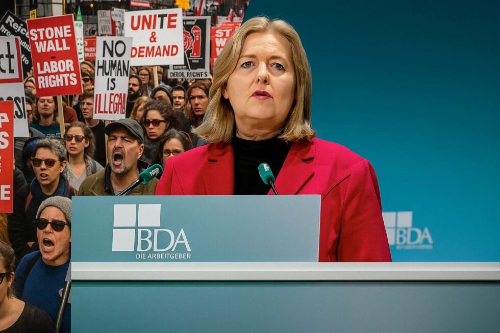 SPD-Chefin Bärbel Bas rief beim Juso-Kongress zum „Kampf gegen Arbeitgeber“ auf. Arbeitgeberpräsident Rainer Dulger und der BVMW kritisieren die Aussage scharf.