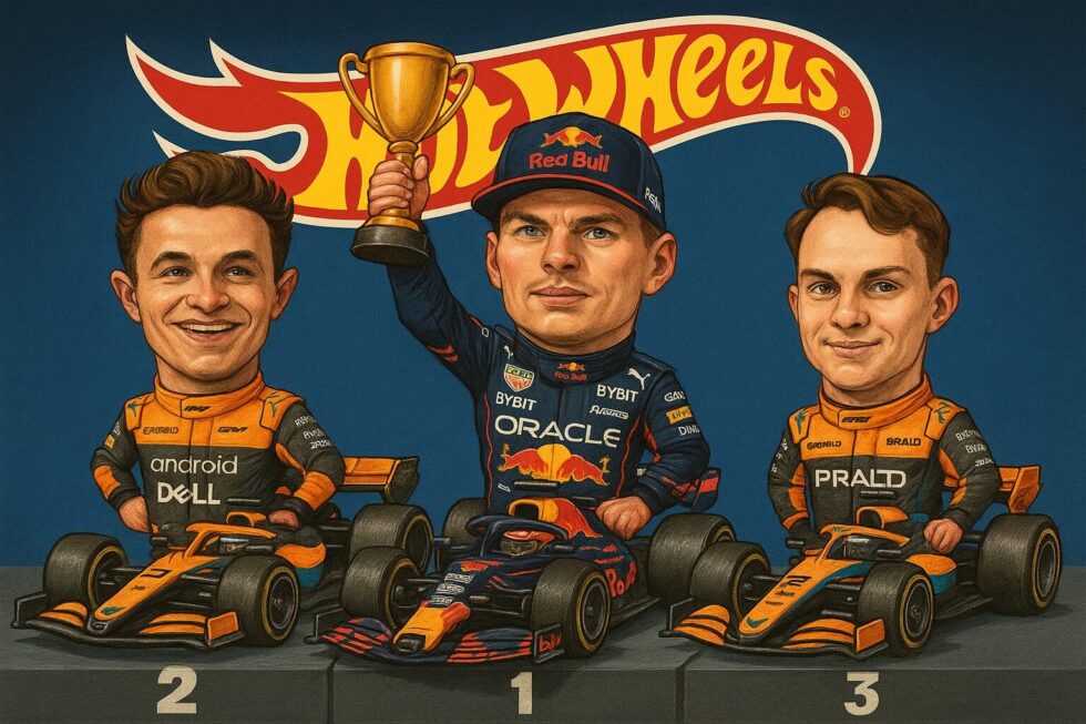 Hot Wheels F1 Podium Set 2025 mit Norris, Verstappen und Piastri: Infos zum Verkaufsstart (12.12., 18 Uhr MEZ) auf MattelCreations.com, geschätzte Preise in Deutschland (über 100 EUR) und Details.