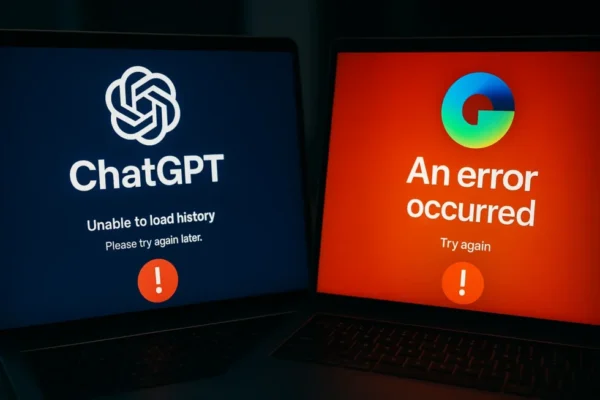 Am 02.12.2025 fielen ChatGPT und Gemini weltweit aus. Beide f&uuml;hrenden KI-Dienste sind nicht erreichbar, was Deutschland schwer trifft. Downdetector best&auml;tigt.