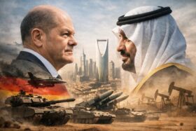Bundeskanzler Friedrich Merz besucht Kronprinz Mohammed bin Salman in Saudi-Arabien. Themen: Eurofighter-Exporte, Energieabhängigkeit und Menschenrechte