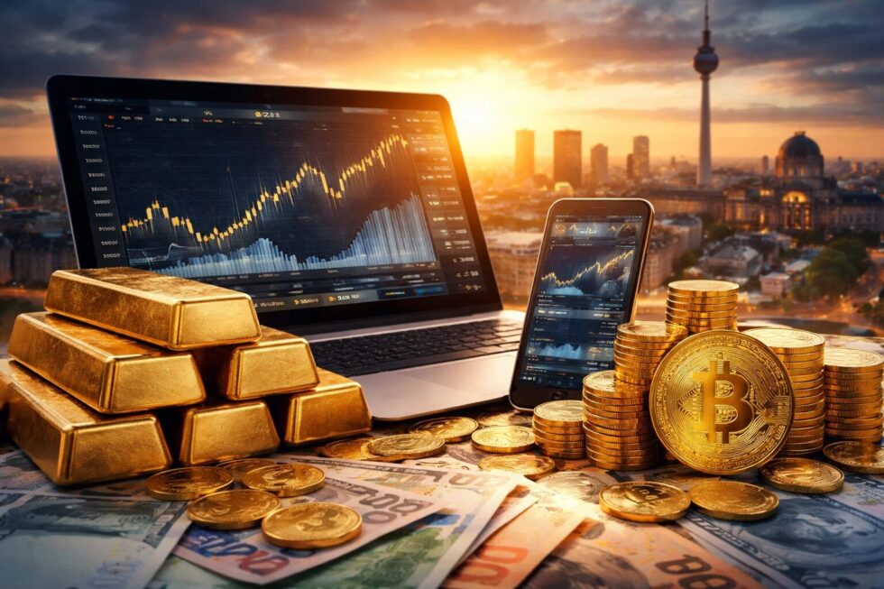 Analyse der Preise für Gold (4.248 EUR/oz) und Bitcoin (57.663 EUR) in Deutschland (Februar 2026). Alles zu Steuern, DAC8-Meldepflichten und KStTG-Regeln