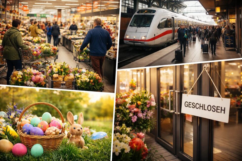 Alles zu Ladenöffnungen & Verkehr an Ostern 2026 in Deutschland. Wann haben Aldi, Rewe & Co. zu? Fahrpläne von Bahn & ÖPNV im Check. Jetzt stressfrei planen