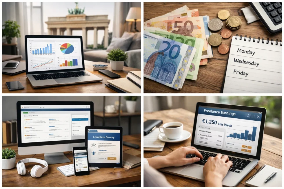 Online-Arbeit von zu Hause in Deutschland 2026: Homeoffice-Jobs, Freelancer-Plattformen, Einkommen und Steuern. Statistik, Plattformgebühren und Tipps, wie man online arbeitet und Geld verdient.