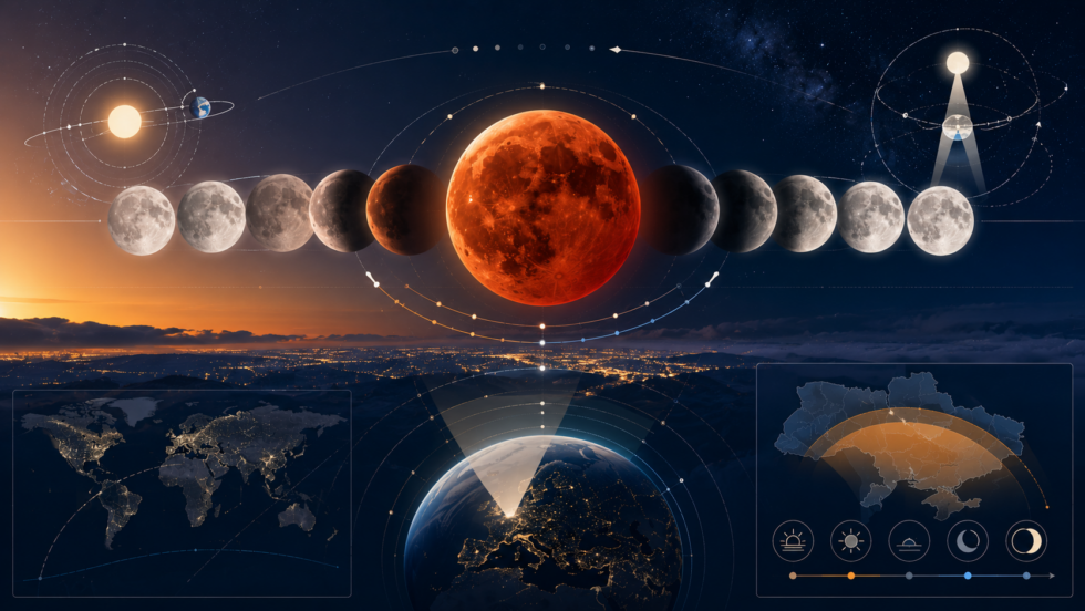 Mondfinsternis am 28. August 2026 in Berlin und Potsdam: genaue Uhrzeit, Beginn, Maximum und Monduntergang, Sichtbarkeit, beste Beobachtungsrichtung und Erklärung der tiefen partiellen Finsternis.