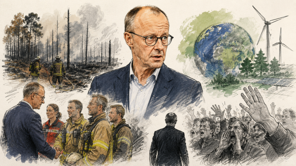 Friedrich Merz tritt nach wochenlanger öffentlicher Pause wieder auf. In Hürtgenwald wird der Bundeskanzler mit Pfiffen empfangen und spricht über Waldbrand, Klimawandel und Katastrophenschutz.